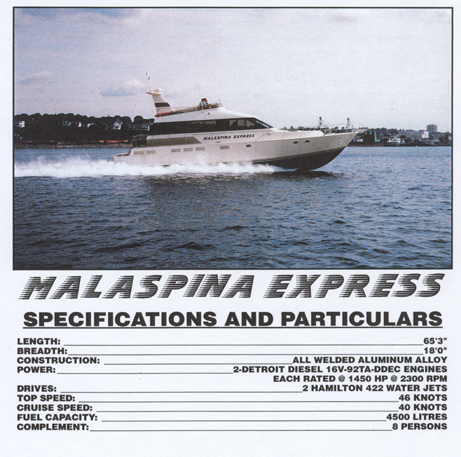 Malaspina Express Specifications